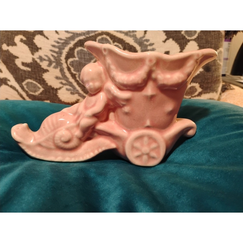 Vintage Vace‎ Cherub Riding A Snail Glazed Pottery 1940's